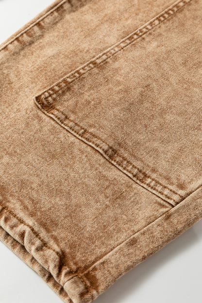 Smoke Gray Acid Wash Barrel Fit Denim Pants with Waist String - Cowaa