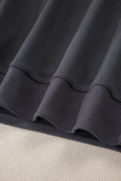 Dark Grey Varsity Striped Detail Drop Shoulder Oversized Sweatshirt