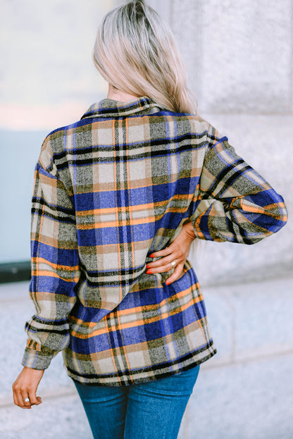 Plaid Button Front Pocket Shirt Shacket - Cowaa