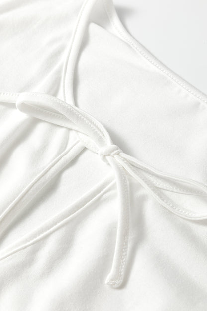 White Plus Size Solid Color Bow Tie Peplum Tank Top - Cowaa