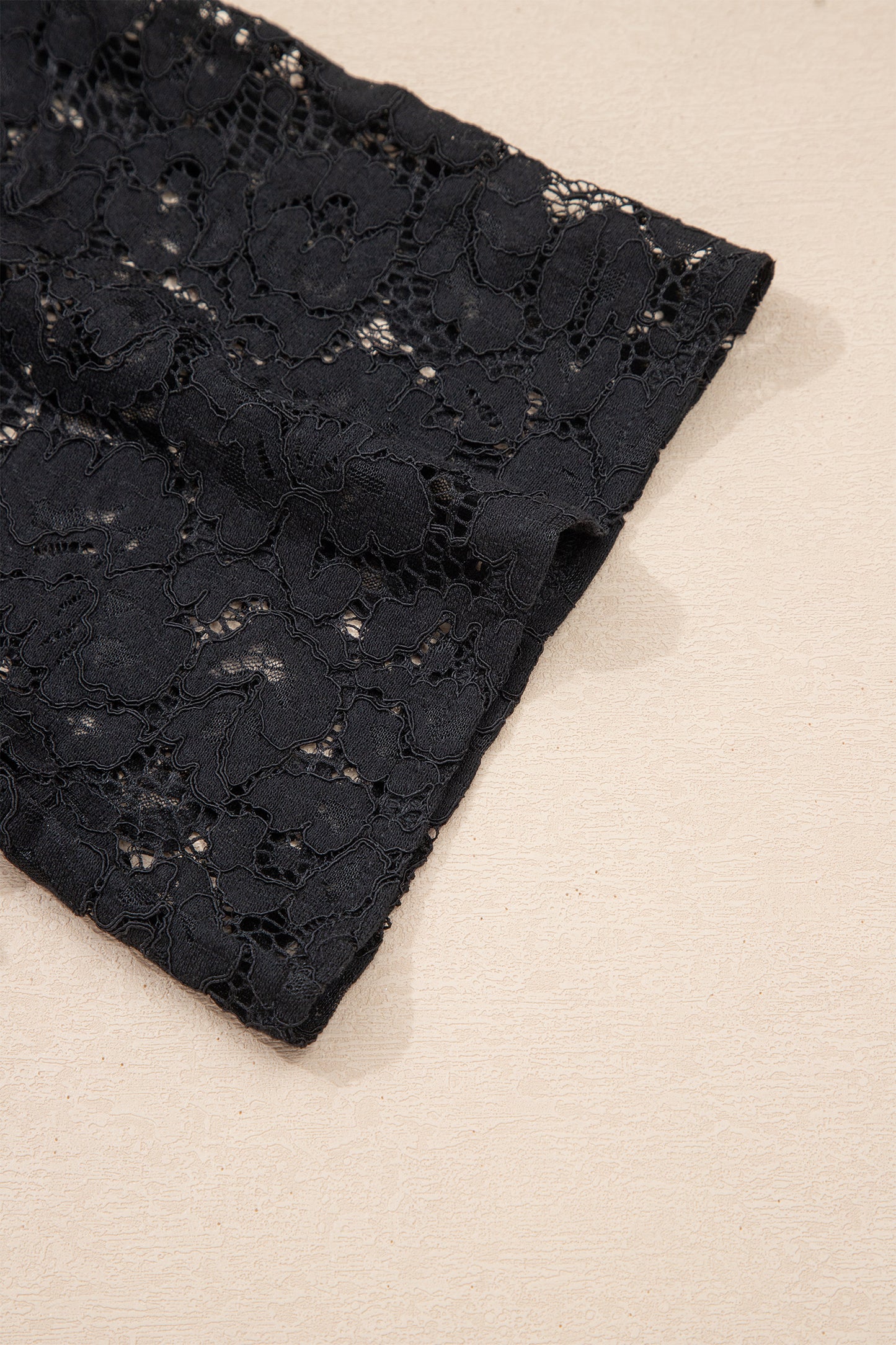 Black Floral Lace Overlay Tassel Tie Short Sleeve Beach Vacation Loose Maxi Dress - Cowaa