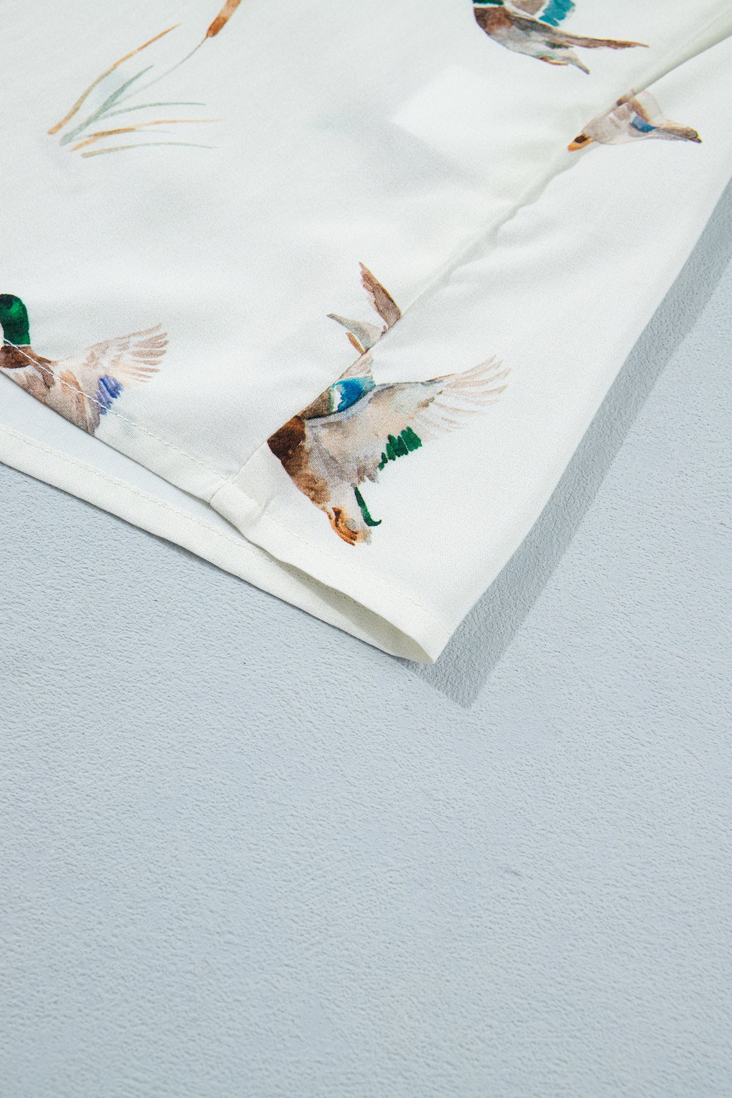 White Mallard Printed Button Flap Pocket Short Sleeve Shirt