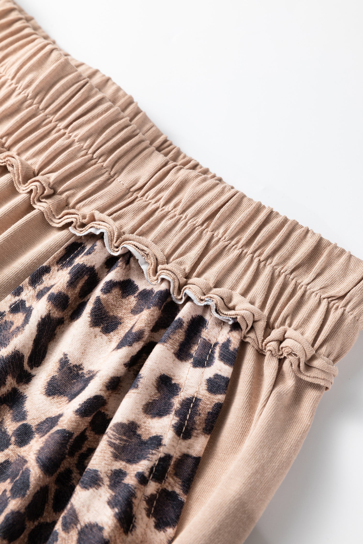 Straw Yellow Mineral Wash Leopard Patchwork Wide Leg Pants - Cowaa