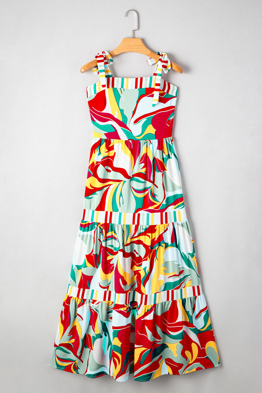 Multicolor Abstract Print Striped Detail Knot Strap Maxi Dress