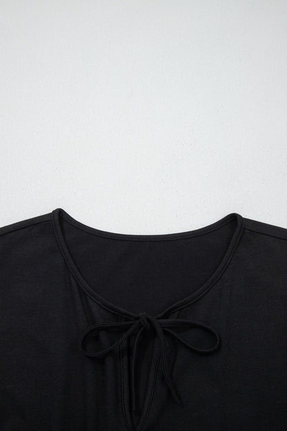 Black Plus Size Solid Color Bow Tie Peplum Tank Top - Cowaa