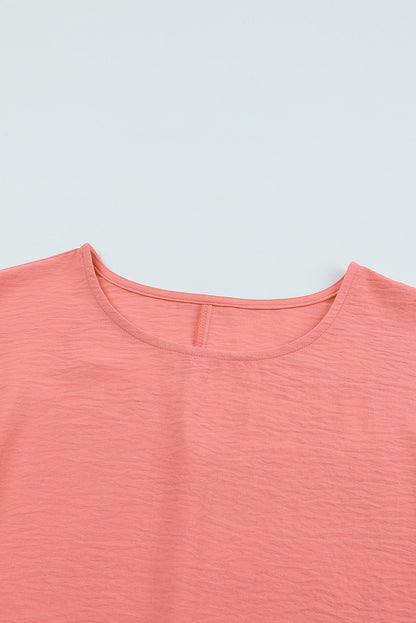 Apricot Solid Casual Smocked Cuffs Batwing Sleeve Blouse - Cowaa