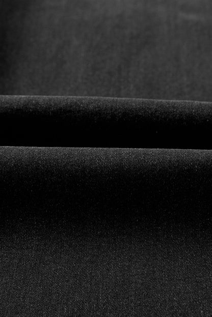 Black Raw Hem Unique Cuffs Straight High Rise Loose Jeans - Cowaa