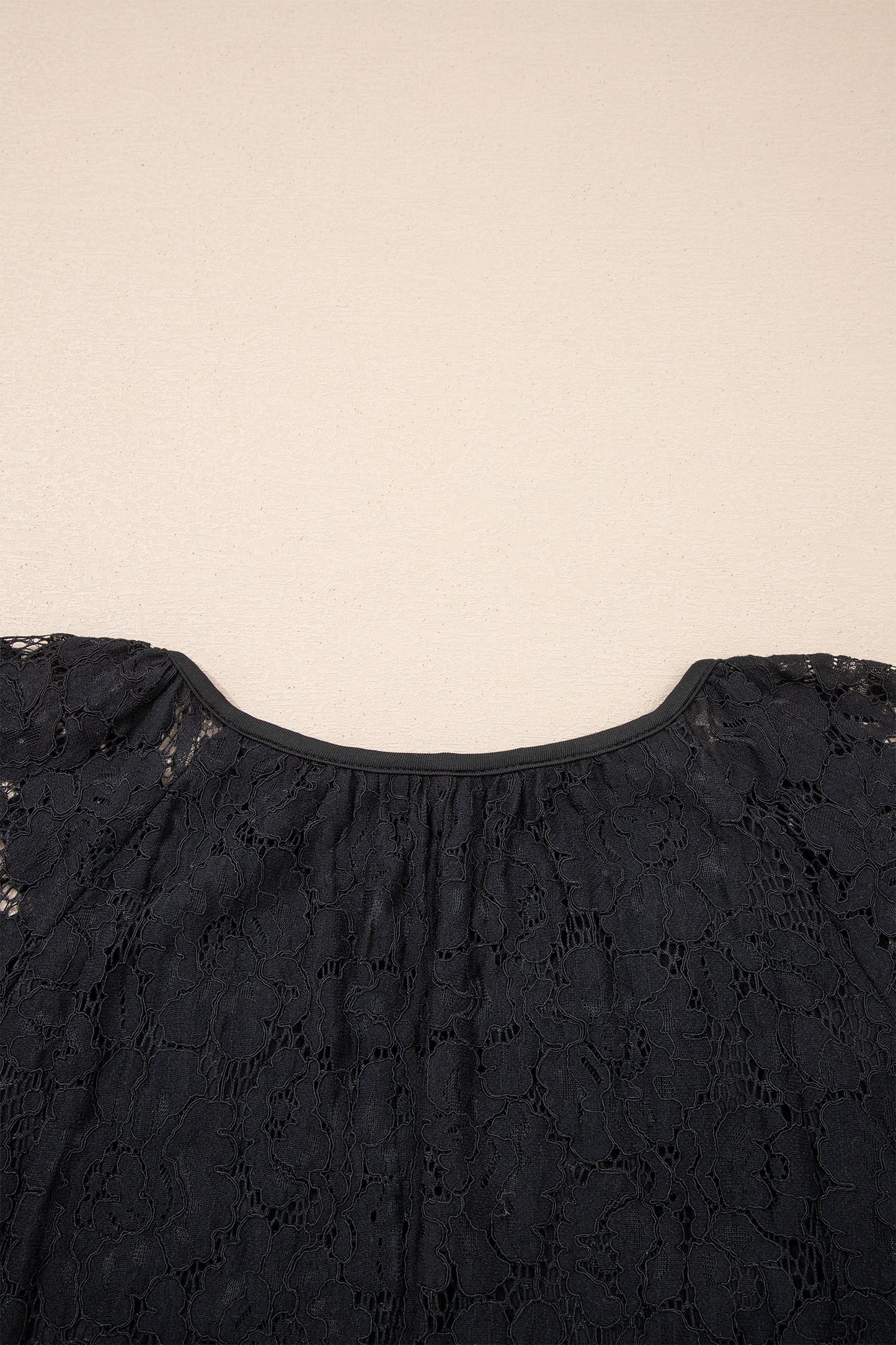 Black Floral Lace Overlay Tassel Tie Short Sleeve Beach Vacation Loose Maxi Dress - Cowaa