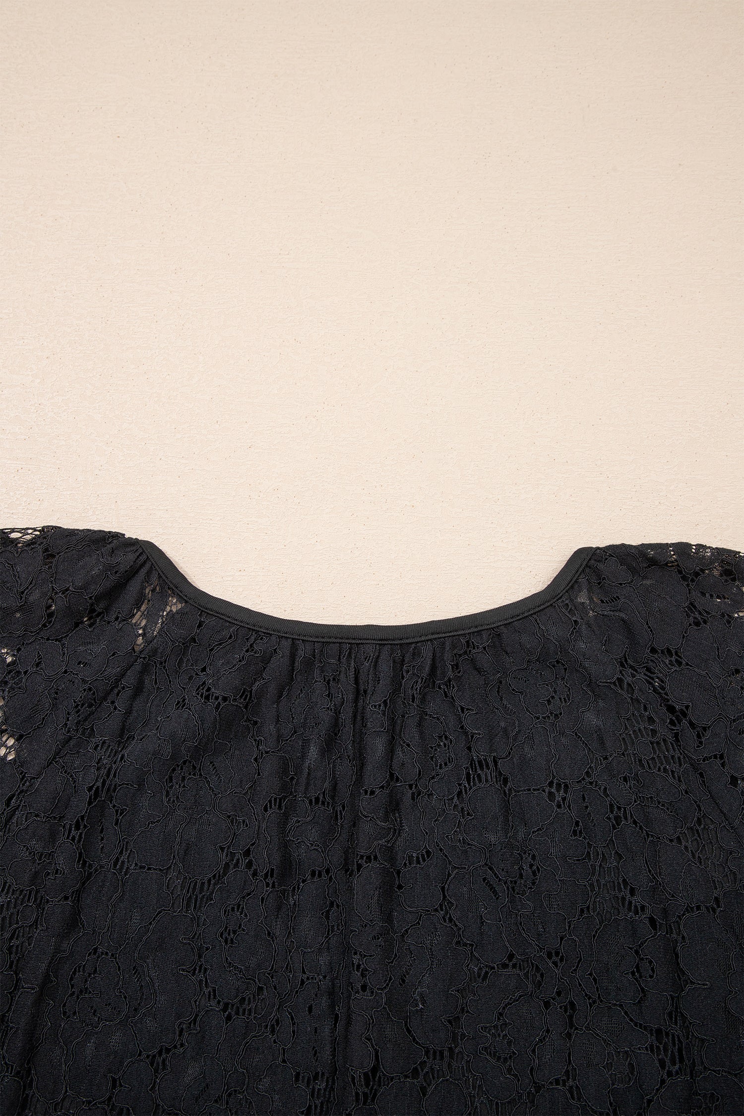 Black Floral Lace Overlay Tassel Tie Short Sleeve Beach Vacation Loose Maxi Dress - Cowaa