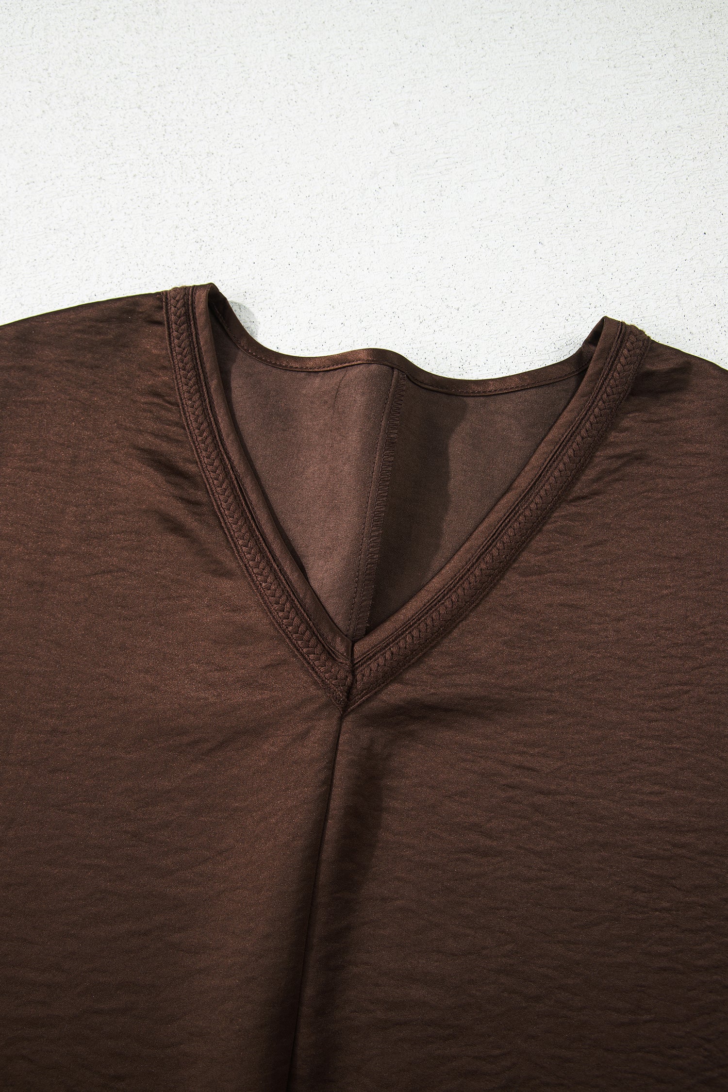 Dark Brown Braided V Neck Long Sleeve Loose Top and Drawstring High Waist Pants 2pcs Outfit - Cowaa