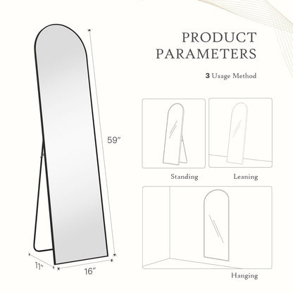 Black Arched Full Length Floor Mirror 16"x59"