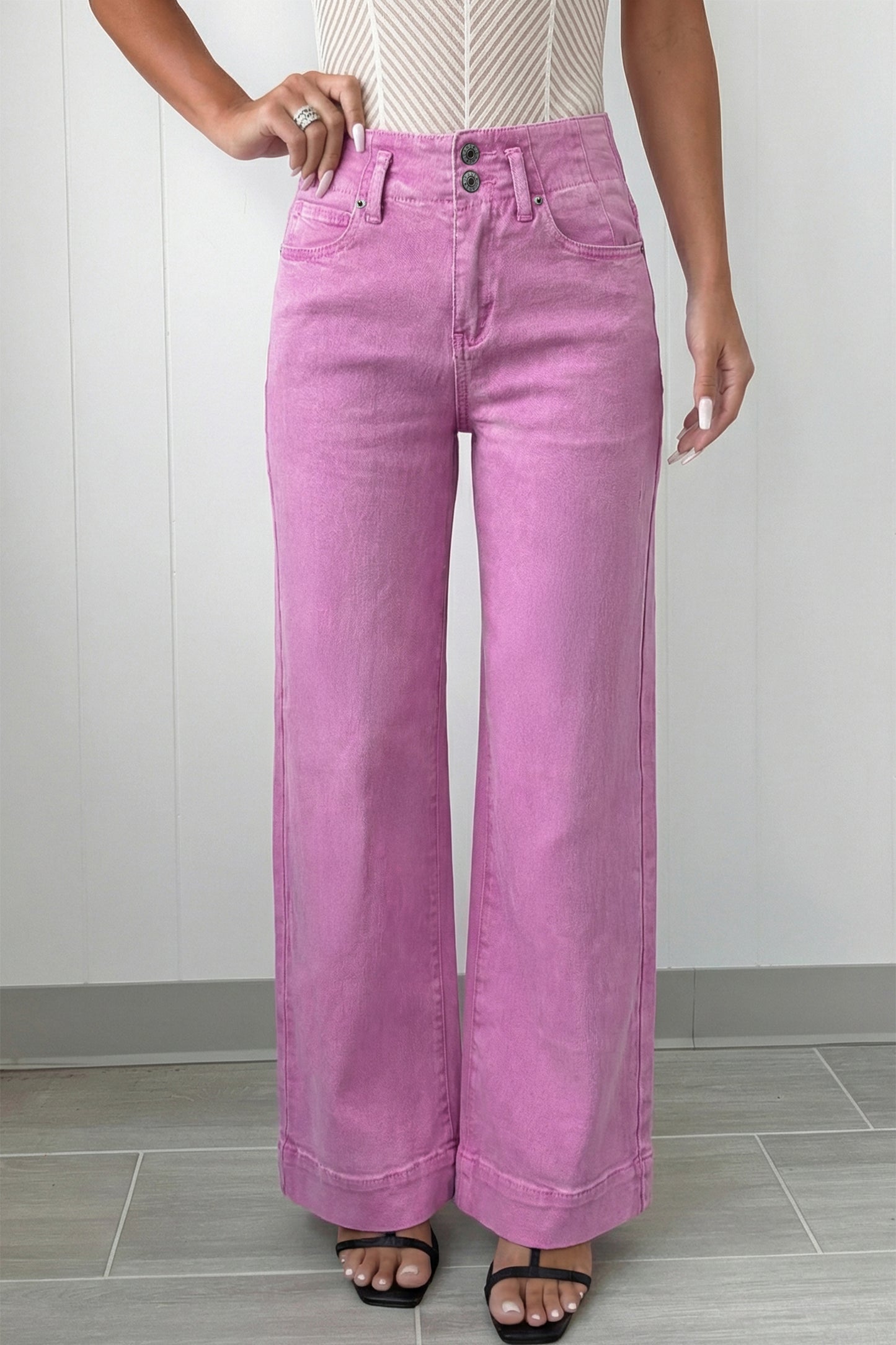 Black 2-Button High Waist Wide Leg Jeans