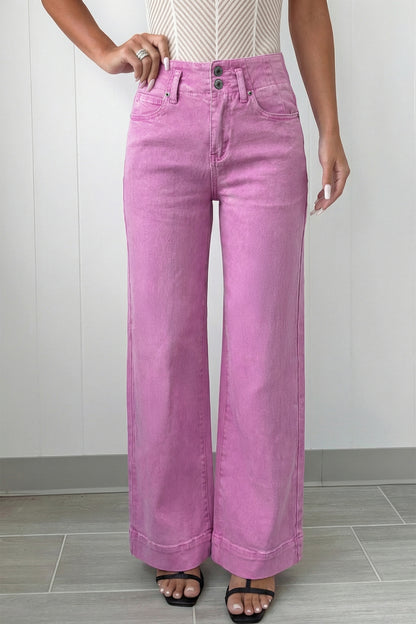 Black 2-Button High Waist Wide Leg Jeans