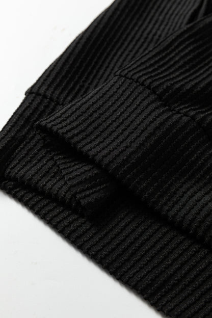 Black Twisted Rib Outlined Merry Letter Graphic Loose Long Sleeve Top