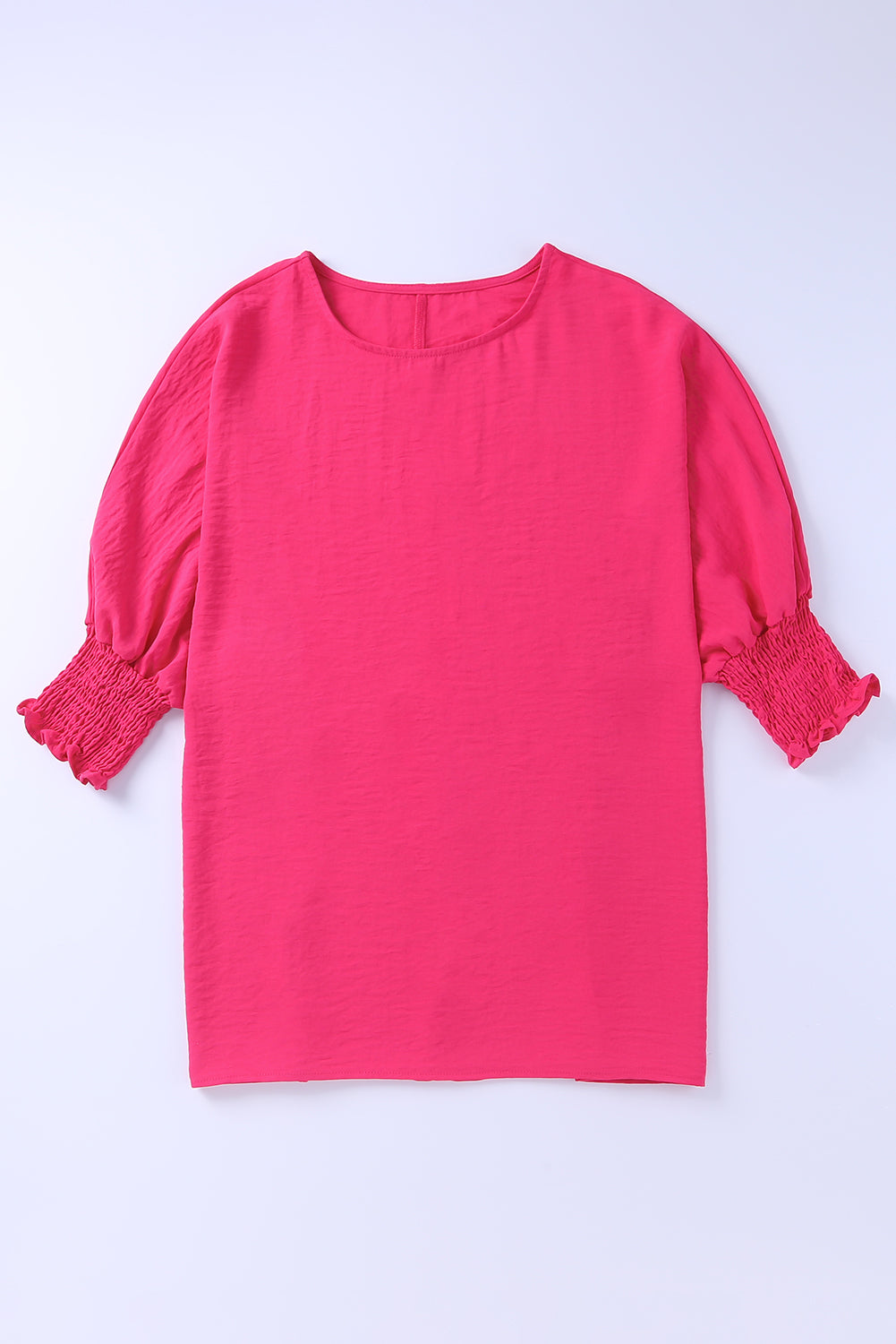 Apricot Solid Casual Smocked Cuffs Batwing Sleeve Blouse - Cowaa