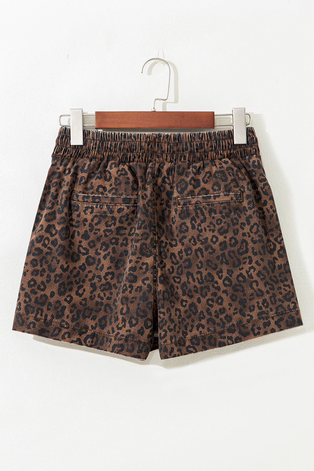 Brown Leopard Print Elastic Waist Drawstring Denim Skort - Cowaa