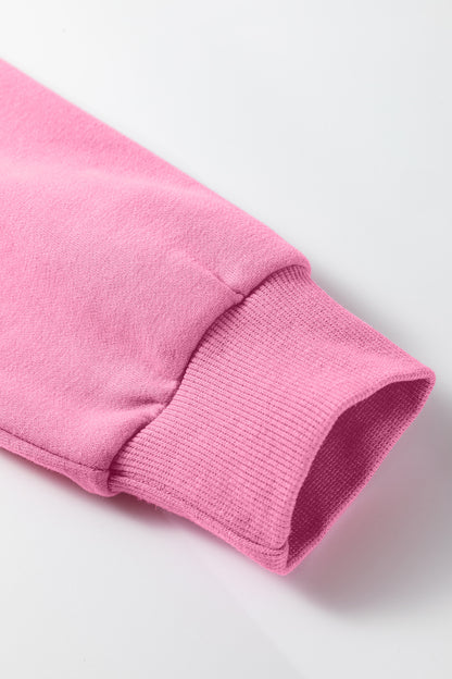 Bright Pink Oversize Blessed Embroidered Mock Neck Sweatshirt - Cowaa