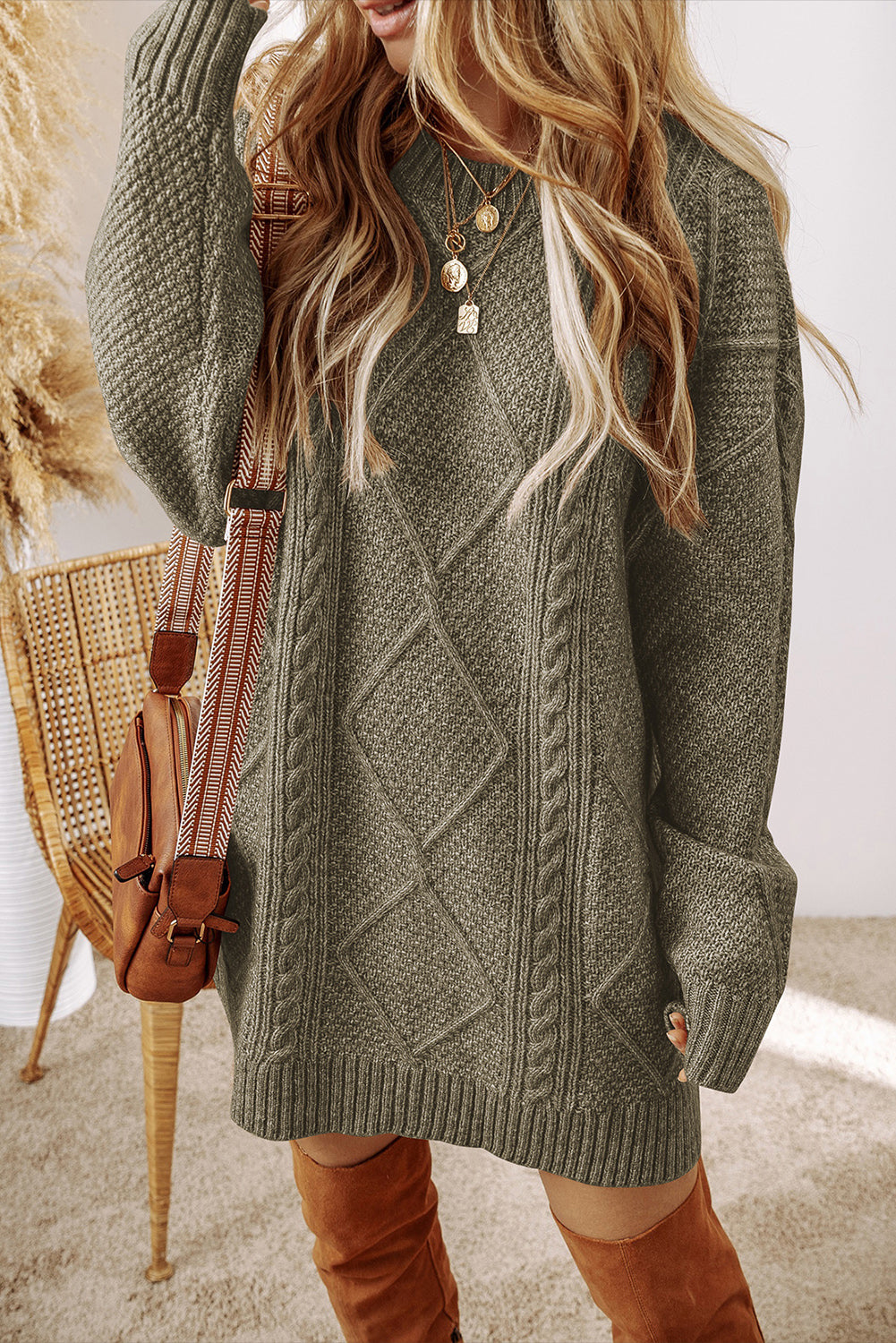 Knit Loose Fit Sweater Dress - Cowaa