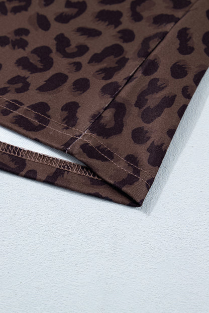 Brown Plus Size Leopard Short Set
