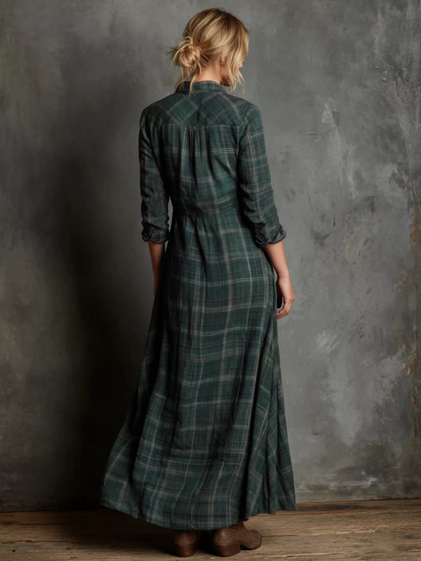 Full Size Plaid Button-Down Maxi Dress Plus Size.