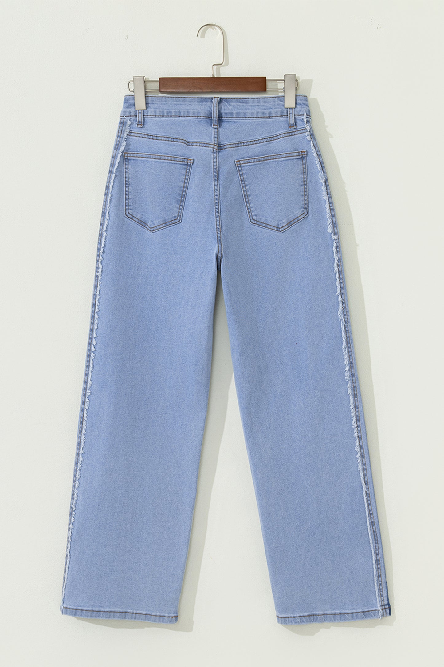 Beau Blue Contrast Stripe Frayed Side Panel Patchwork Shift Jeans - Cowaa