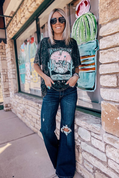 Real Teal High Rise Ripped Bell Bottom Jeans - Cowaa