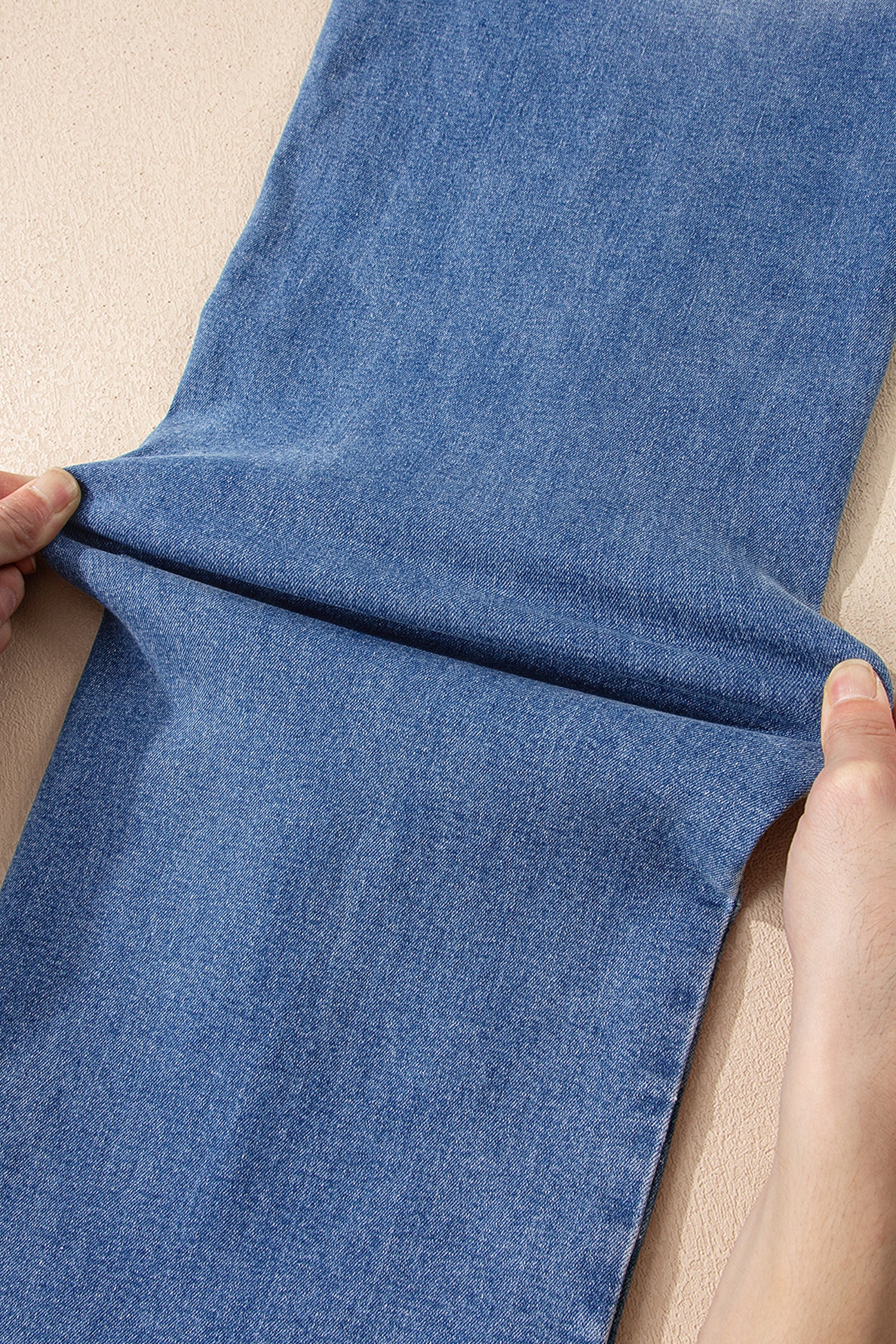 Sky Blue Double Button Zip Fly Straight Leg Jeans - Cowaa