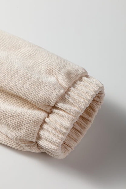 Jet Stream Solid Color Textured Knit Drop Shoulder Pullover Drawstring Shorts Set