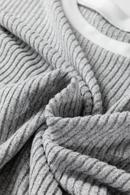 Gray Leopard Print Colorblock Patchwork Ribbed Knit Top - Cowaa