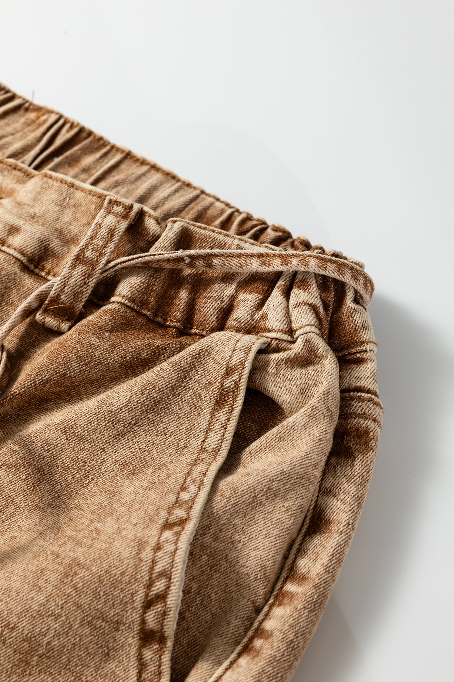 Smoke Gray Acid Wash Barrel Fit Denim Pants with Waist String - Cowaa