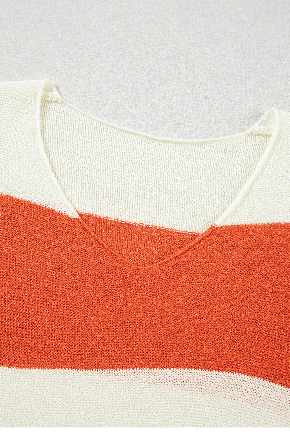 Red Stripe Colorblock V Neck Side Slits Sweater - Cowaa