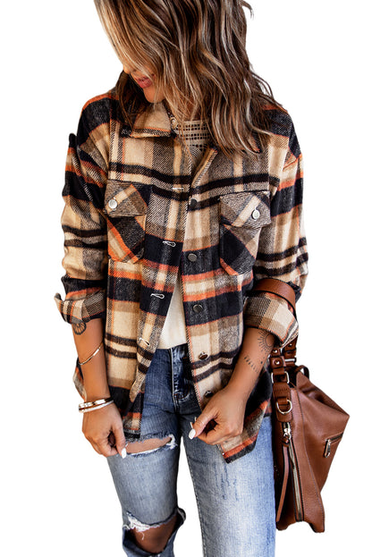 Plaid Button Front Pocket Shirt Shacket - Cowaa