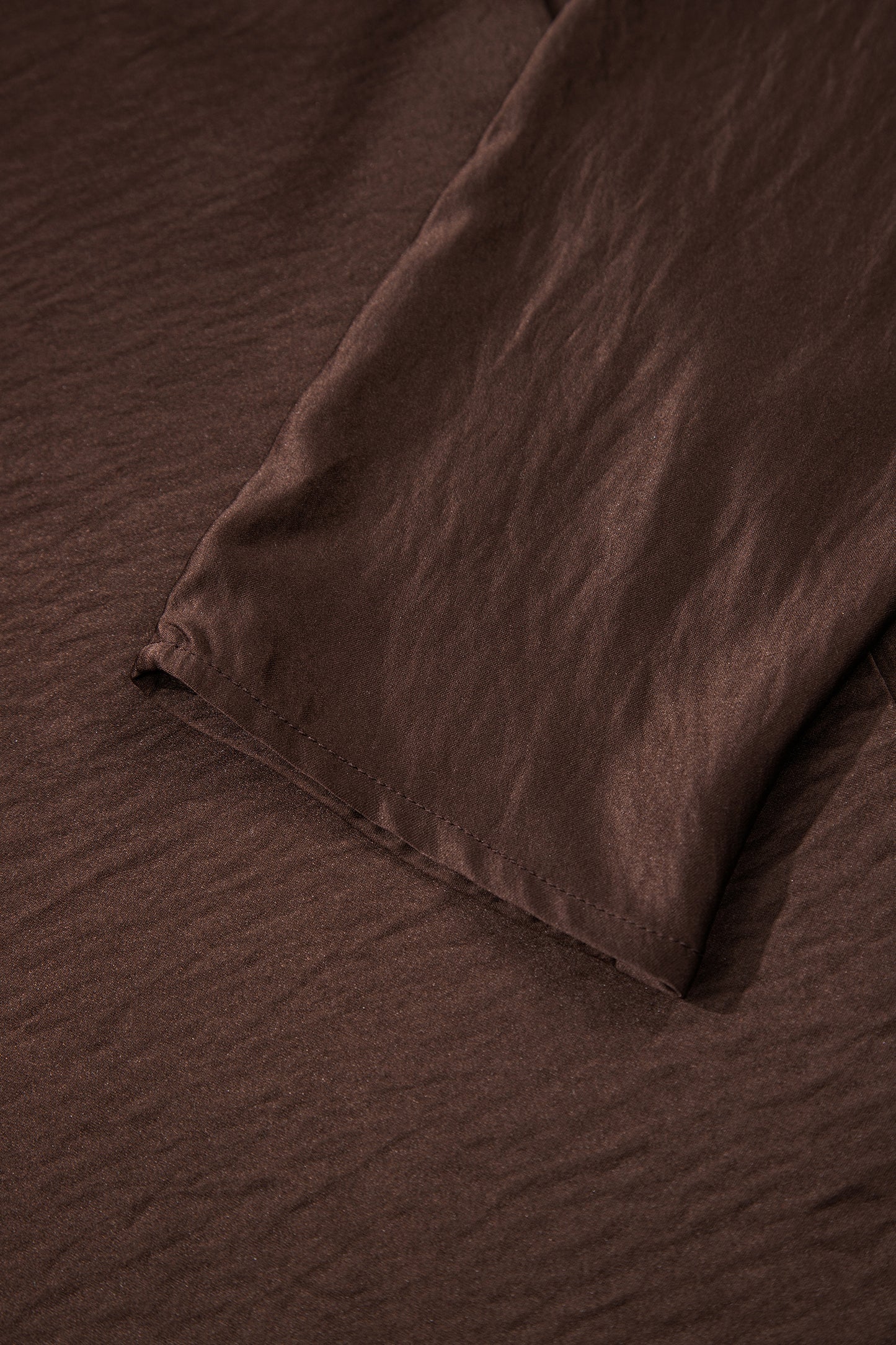 Dark Brown Braided V Neck Long Sleeve Loose Top and Drawstring High Waist Pants 2pcs Outfit - Cowaa