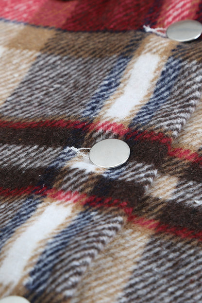 Plaid Button Front Pocket Shirt Shacket - Cowaa