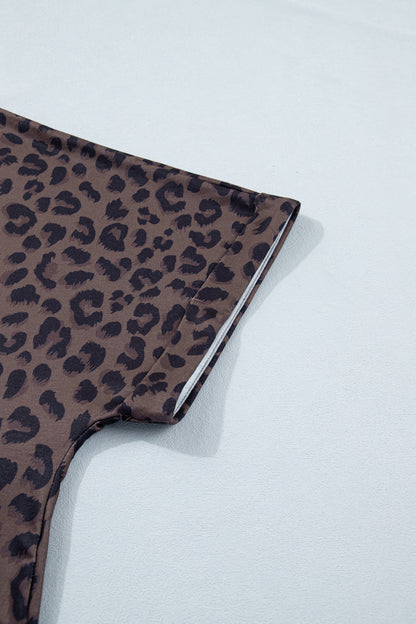 Brown Plus Size Leopard Short Set