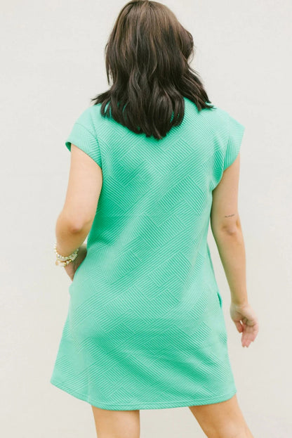 Mint Green Plain Textured Pocketed Mini Dress - Cowaa