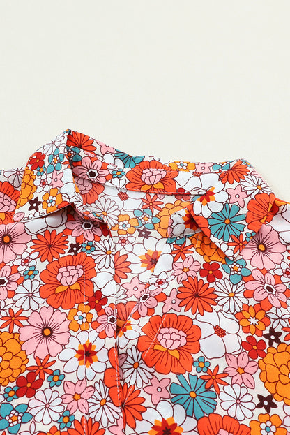 Multicolor Boho Floral Collared Long Sleeve Dress - Cowaa