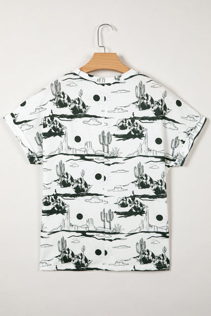 White Desert Sand Print Short Sleeve Knit Top