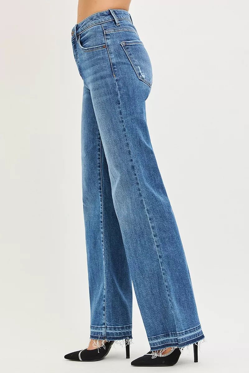 RISEN High Rise Wide Leg Jeans With Released Hem.
