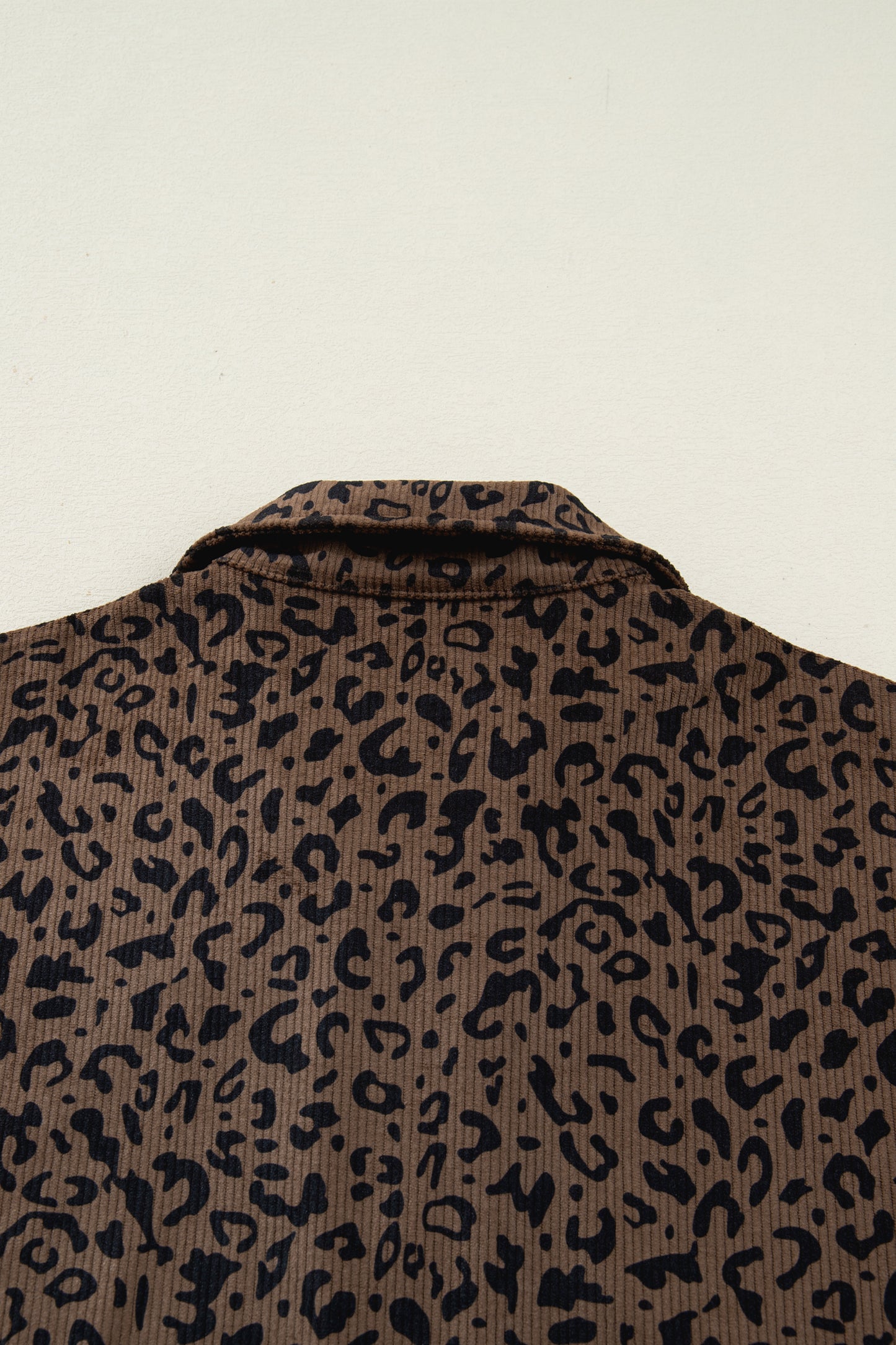 Brown Leopard Print Quarter Zip Corduroy Sweatshirt