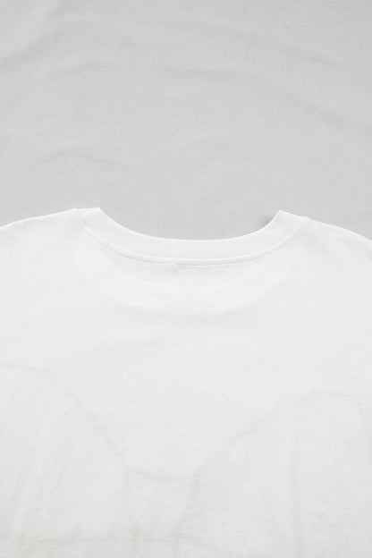 White Plus Size Leopard Bow Embroidered Patch Casual T Shirt.