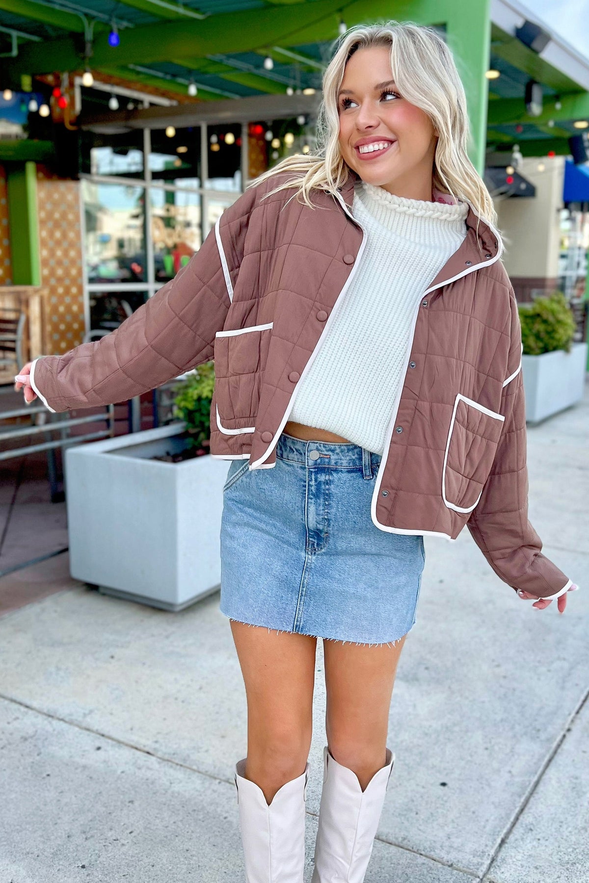 Old Rose Quilted Metal Button Pocket Jacket