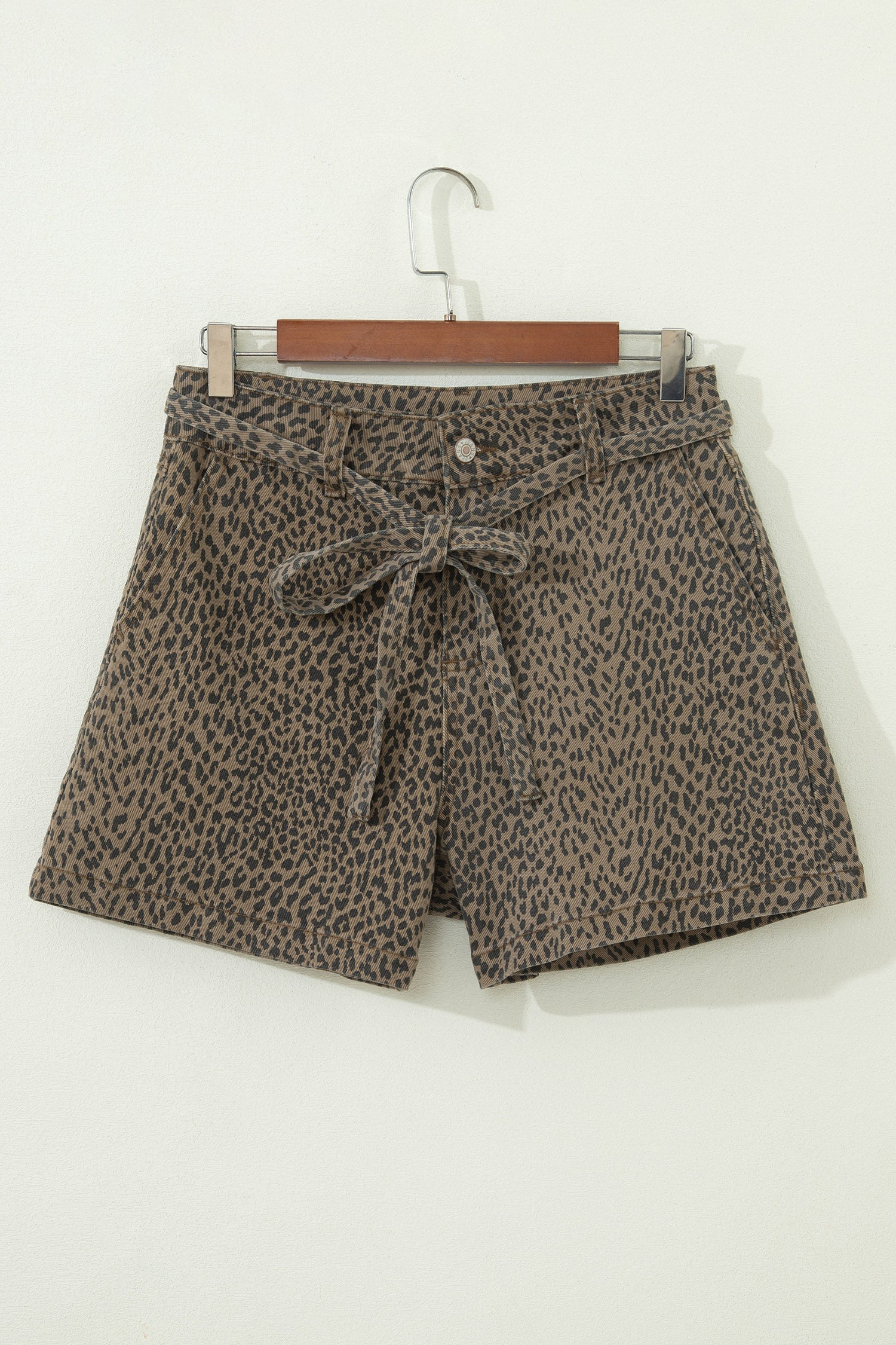 Black Leopard Print Loose Denim Shorts - Cowaa