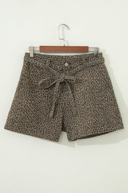 Black Leopard Print Loose Denim Shorts - Cowaa