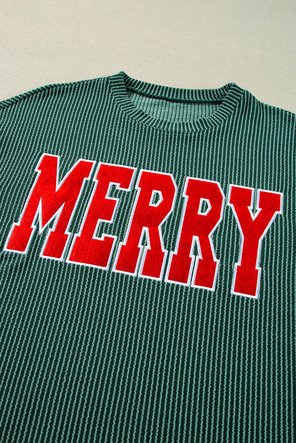 Black Corded MERRY Long Sleeve Top and Shorts Pajama Set - Cowaa