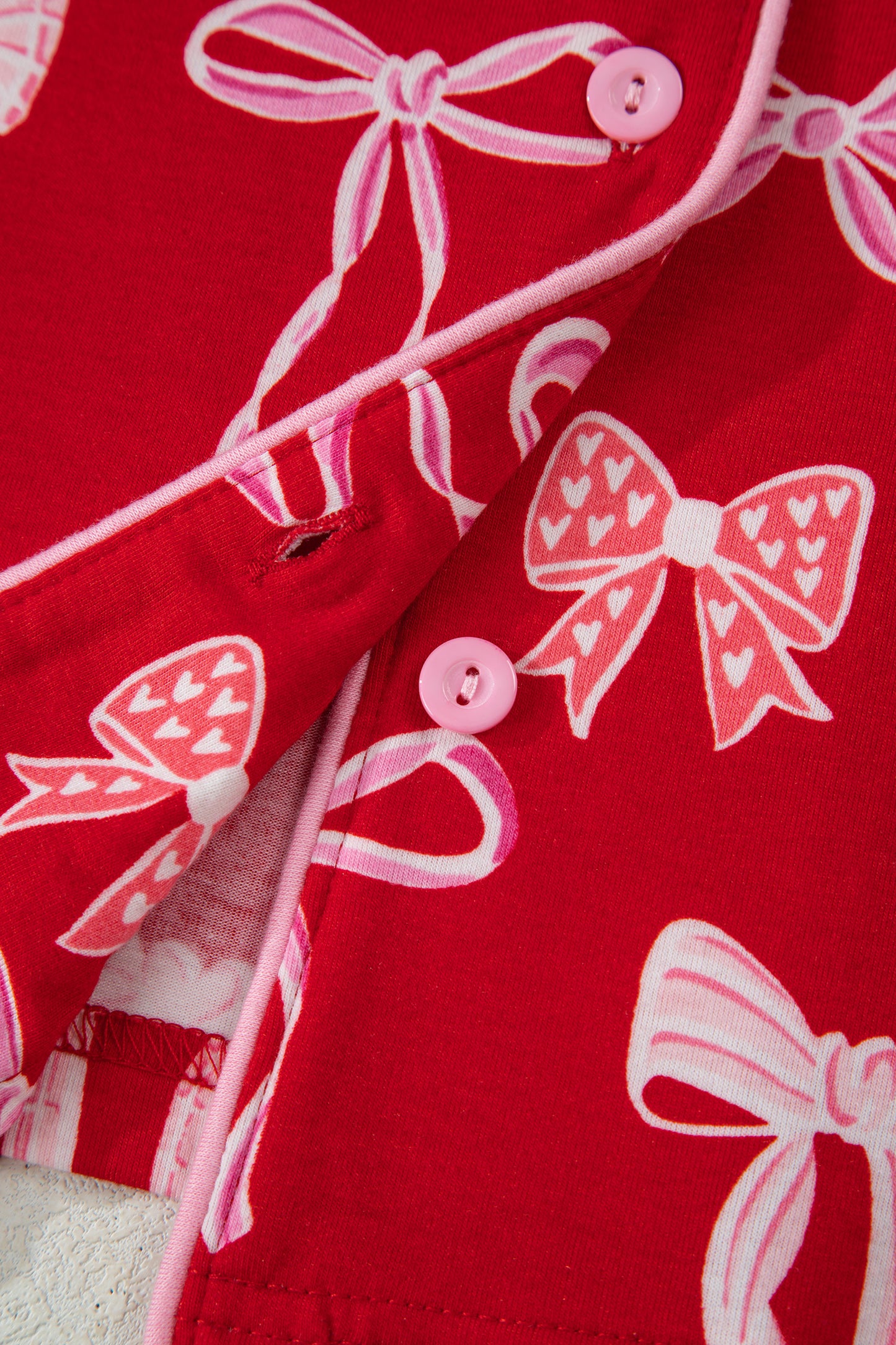 Red Sweet Bow Print Ruffled Short Sleeve Shirt Shorts 2pcs Pajama Set - Cowaa