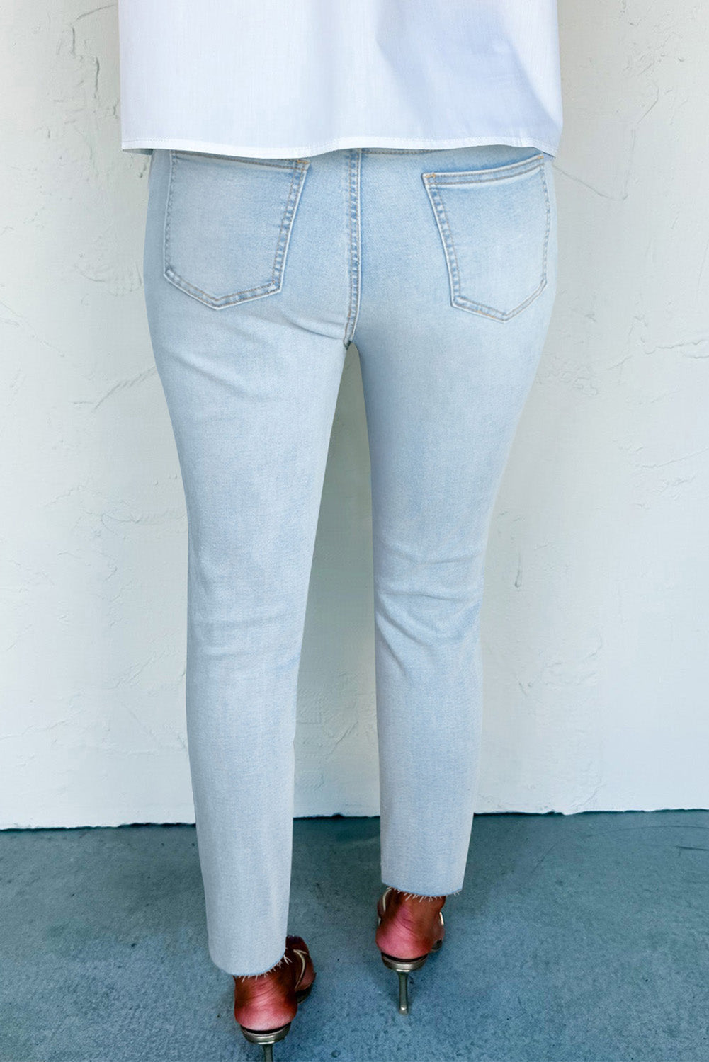 Beau Blue Mid Rise Ankle-Length Distressed Skinny Jeans