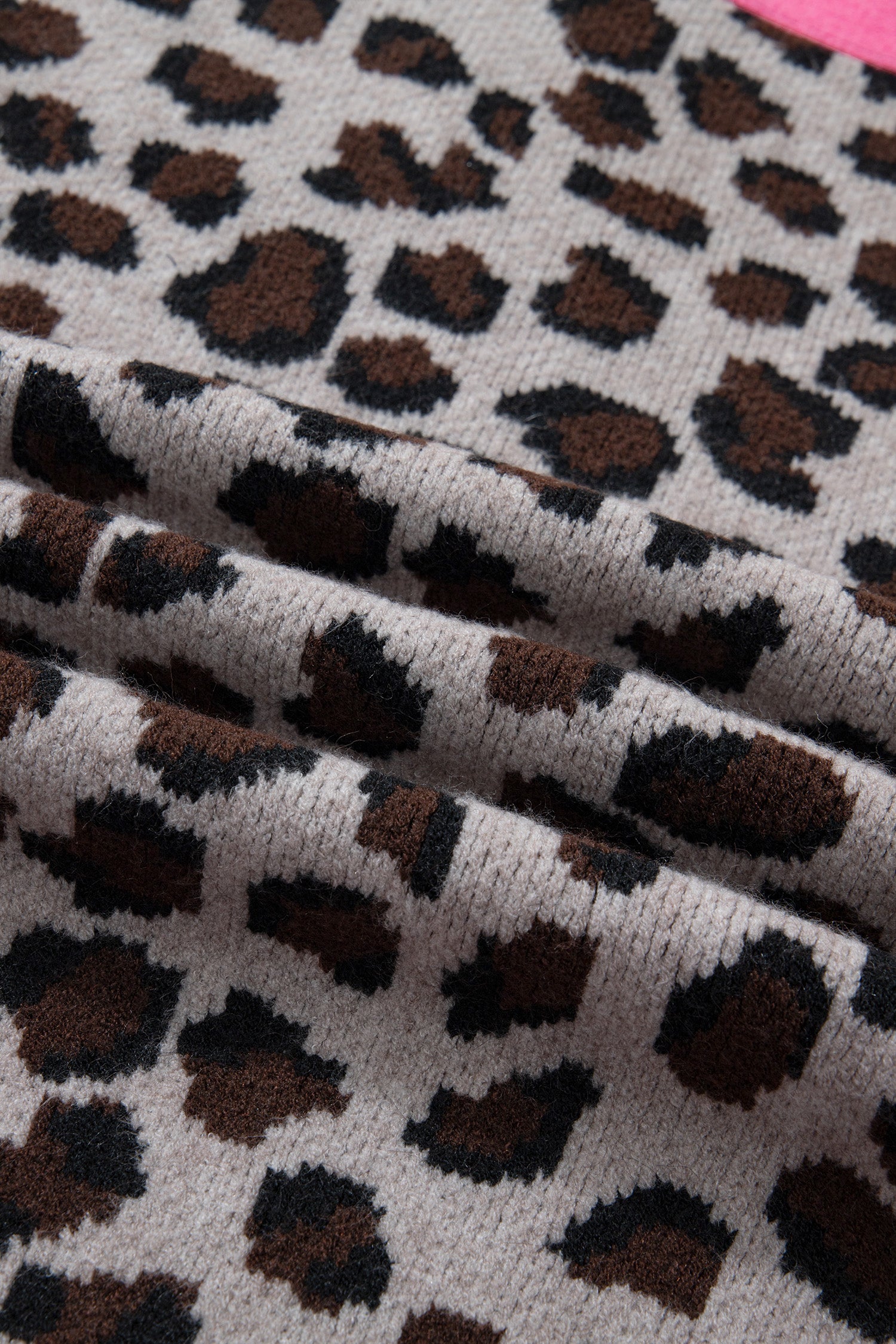Khaki Oversize Color Block Trim Button Down Leopard Print Cardigan - Cowaa