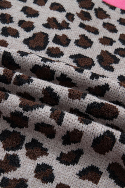 Khaki Oversize Color Block Trim Button Down Leopard Print Cardigan - Cowaa