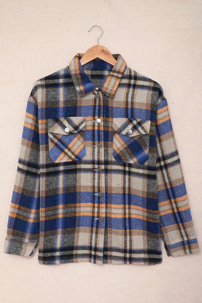Plaid Button Front Pocket Shirt Shacket - Cowaa
